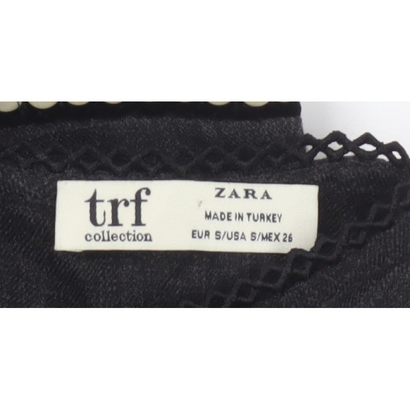 Zara TRF Women’s Black S Long Sleeve Pearl Trim Peplum Blouse