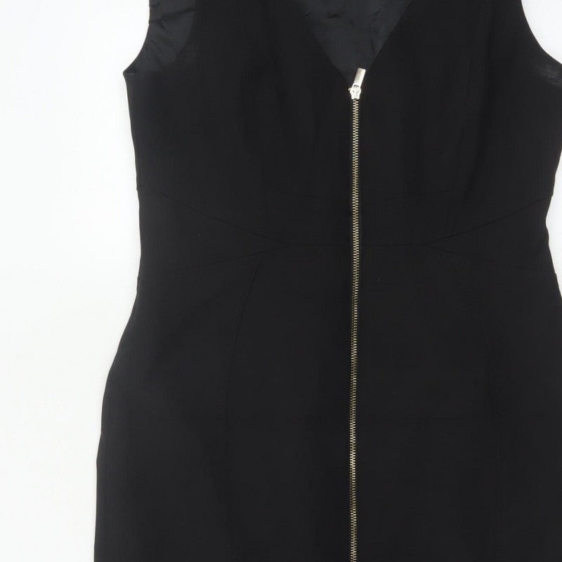 Karen Millen Women Black UK 14 Pencil Knee Length Zip Dress