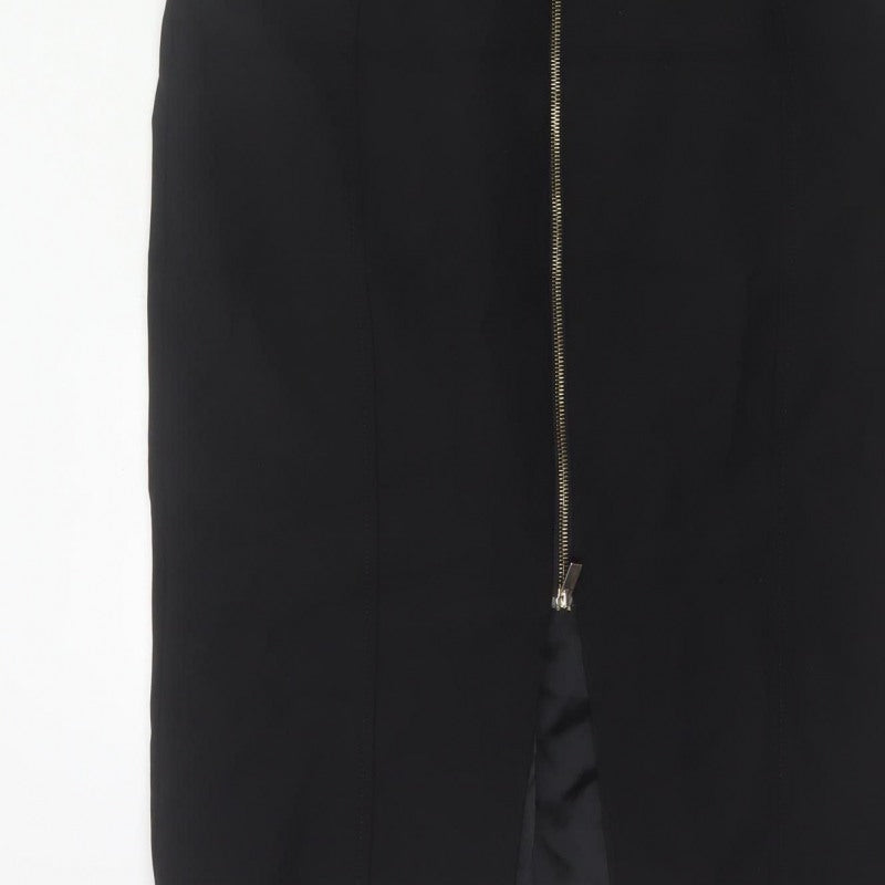 Karen Millen Women Black UK 14 Pencil Knee Length Zip Dress