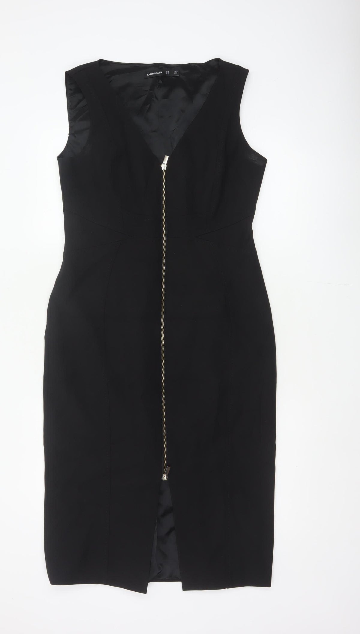 Karen Millen Women Black UK 14 Pencil Knee Length Zip Dress