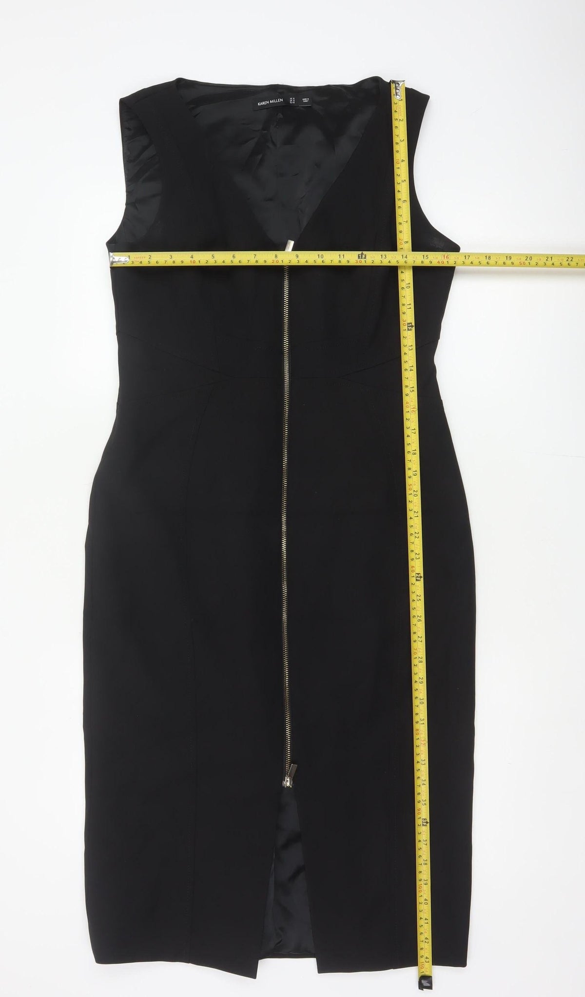 Karen Millen Women Black UK 14 Pencil Knee Length Zip Dress