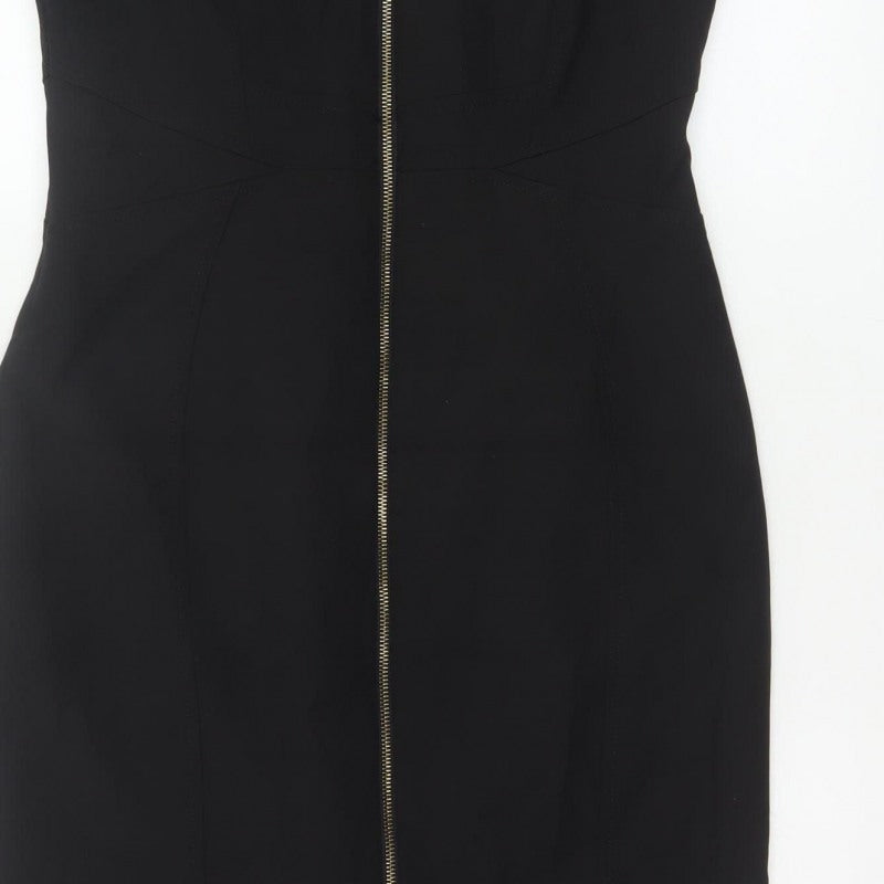 Karen Millen Women Black UK 14 Pencil Knee Length Zip Dress