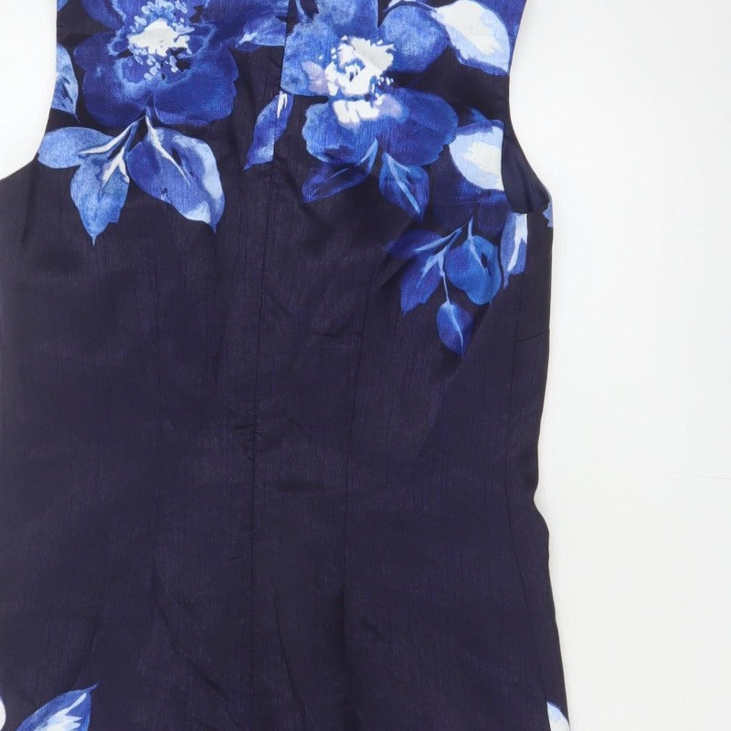 Roman Women’s Blue Floral Sleeveless Sheath Dress UK 10 Party