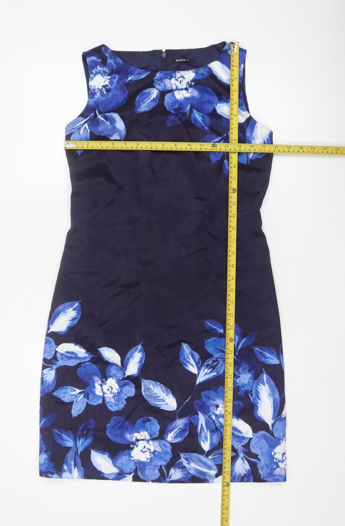 Roman Women’s Blue Floral Sleeveless Sheath Dress UK 10 Party
