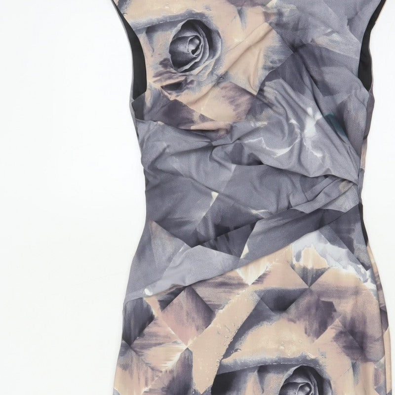 Coast Women Grey Floral Cap Sleeve Pencil Dress UK 6