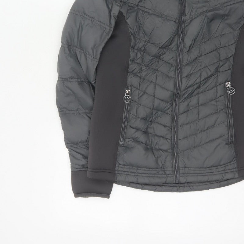 Michael Kors Women Black S Fur Trim Hooded Quilted Puffer Jacket