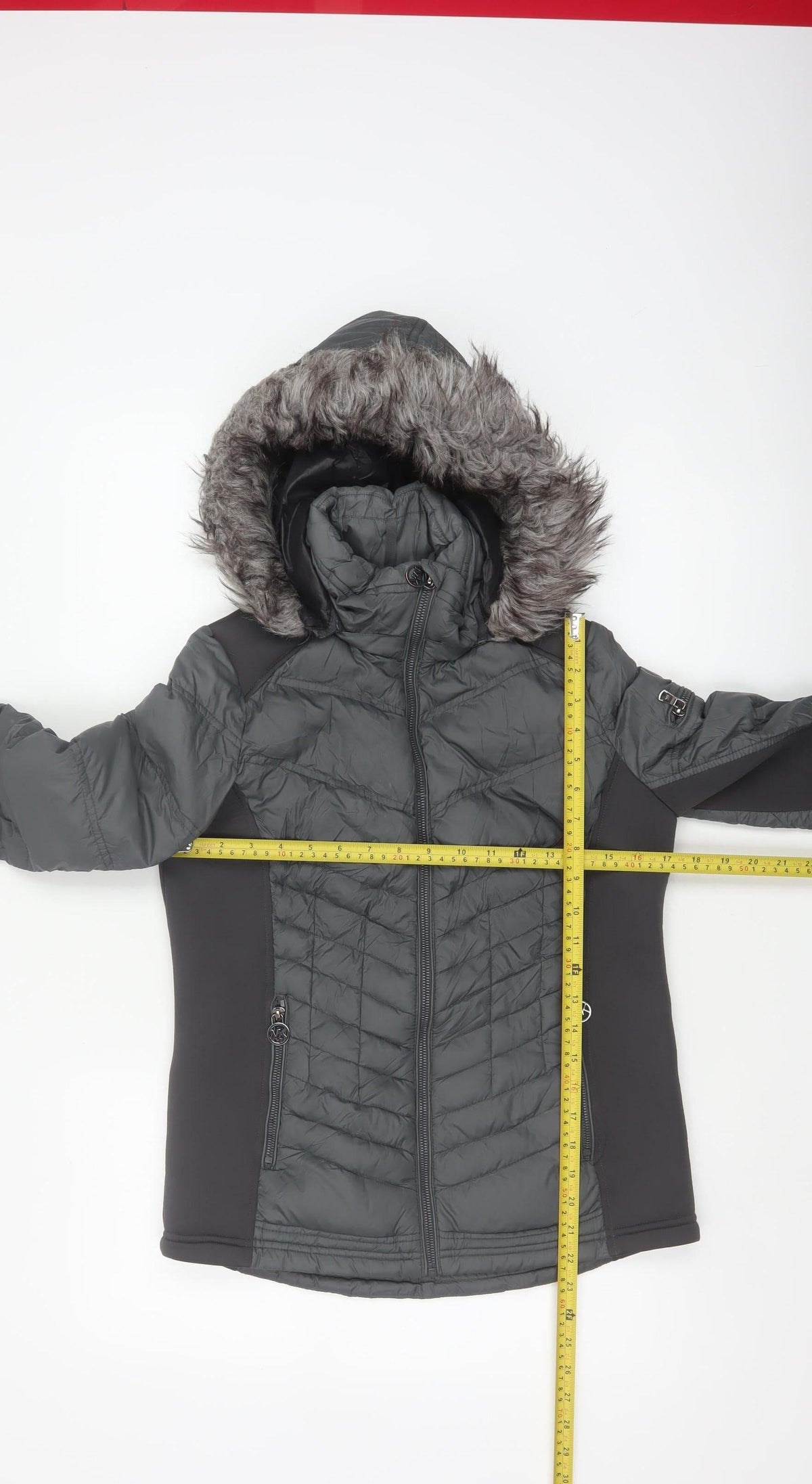 Michael Kors Women Black S Fur Trim Hooded Quilted Puffer Jacket