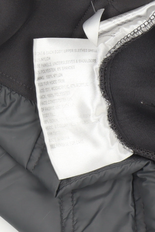 Michael Kors Women Black S Fur Trim Hooded Quilted Puffer Jacket