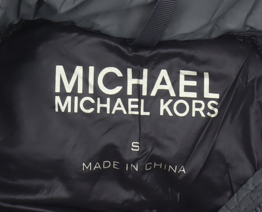 Michael Kors Women Black S Fur Trim Hooded Quilted Puffer Jacket