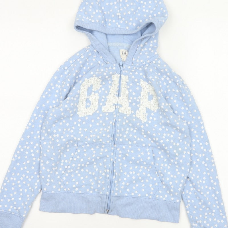 Gap Girls Blue Star Sequin Logo Full Zip Hoodie L 10-11 Years
