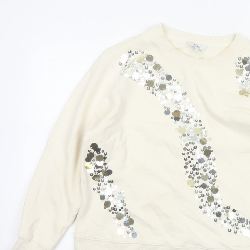 Marks and Spencer Women Ivory L Sequin Embellished Crew Neck Sweatshirt