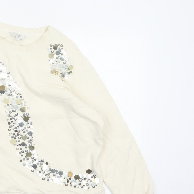 Marks and Spencer Women Ivory L Sequin Embellished Crew Neck Sweatshirt