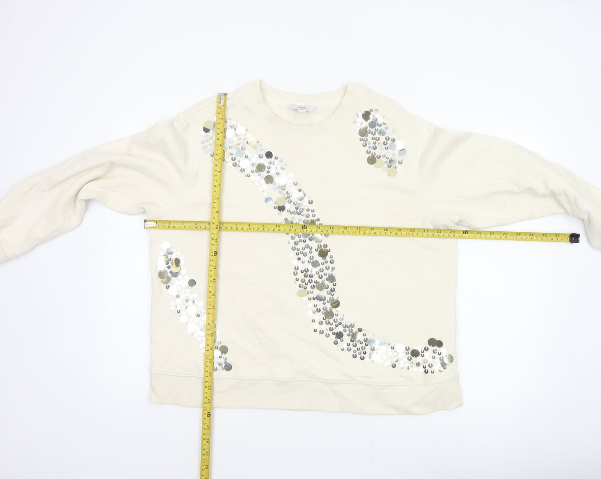 Marks and Spencer Women Ivory L Sequin Embellished Crew Neck Sweatshirt