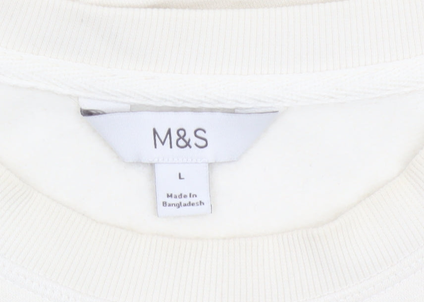 Marks and Spencer Women Ivory L Sequin Embellished Crew Neck Sweatshirt