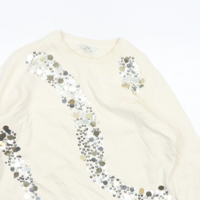Marks and Spencer Women Ivory L Sequin Embellished Crew Neck Sweatshirt