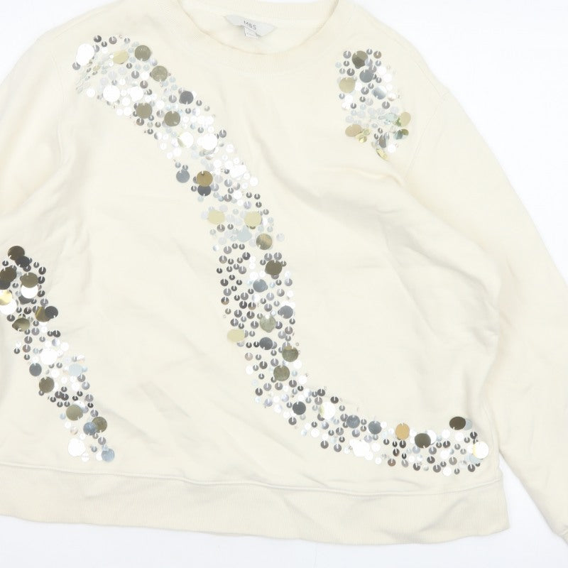 Marks and Spencer Women Ivory L Sequin Embellished Crew Neck Sweatshirt
