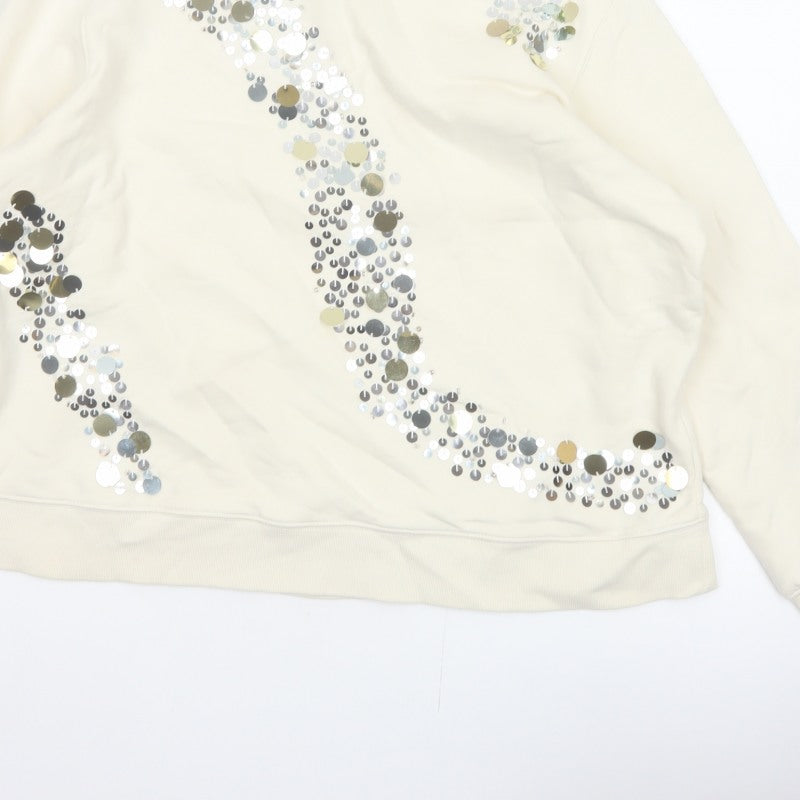 Marks and Spencer Women Ivory L Sequin Embellished Crew Neck Sweatshirt