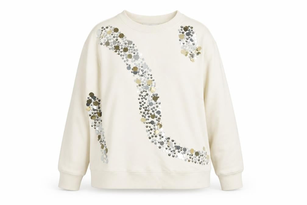 Marks and Spencer Women Ivory L Sequin Embellished Crew Neck Sweatshirt