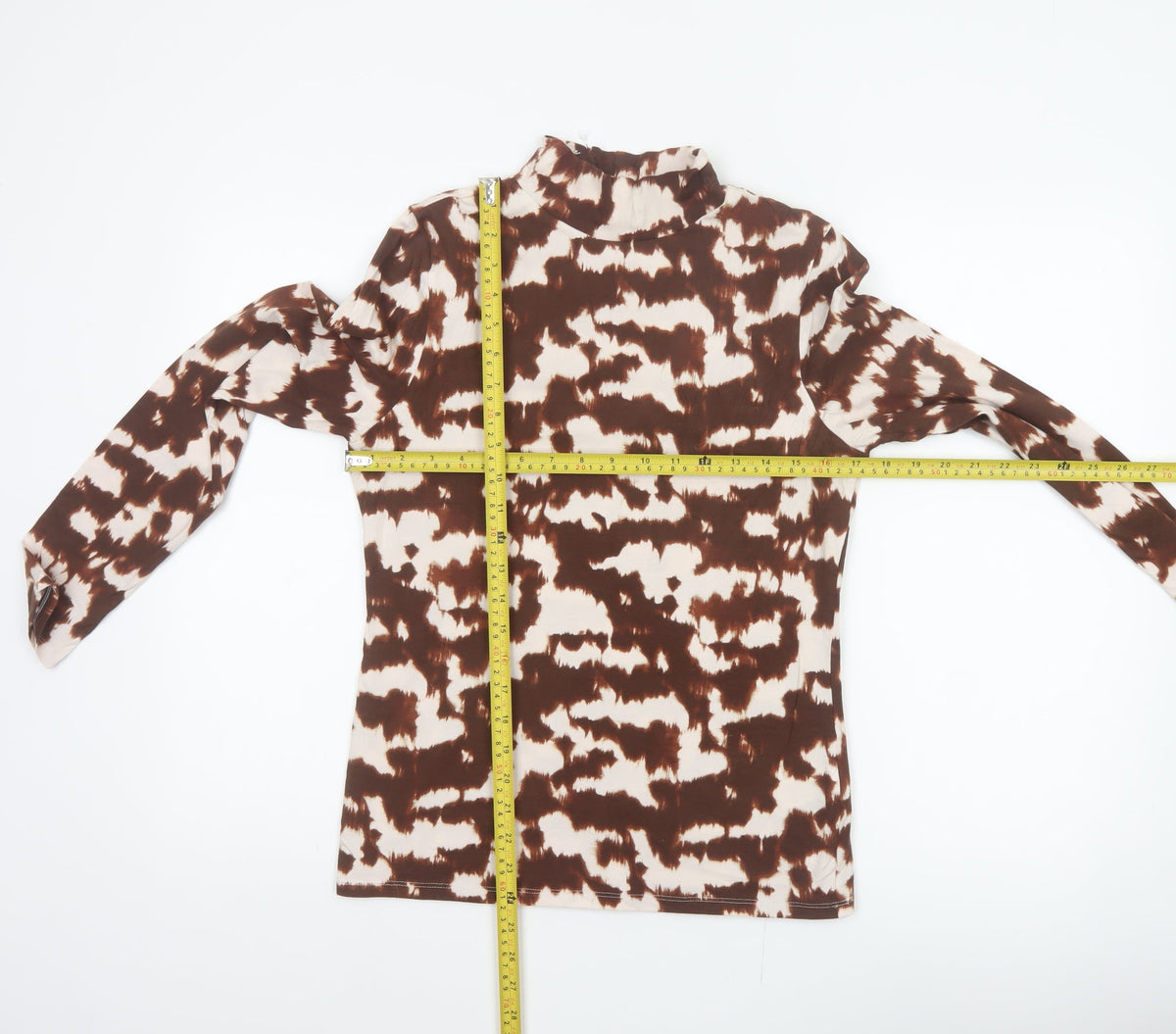 Marks and Spencer Women Brown Animal Print High Neck Long Sleeve Top UK 12