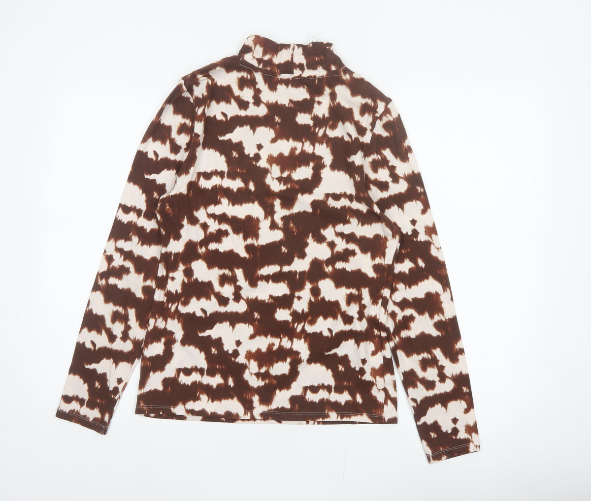 Marks and Spencer Women Brown Animal Print High Neck Long Sleeve Top UK 12