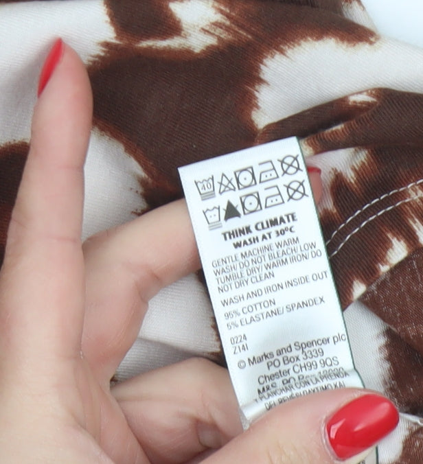Marks and Spencer Women Brown Animal Print High Neck Long Sleeve Top UK 12