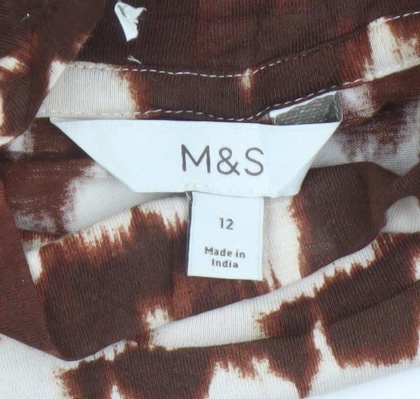 Marks and Spencer Women Brown Animal Print High Neck Long Sleeve Top UK 12