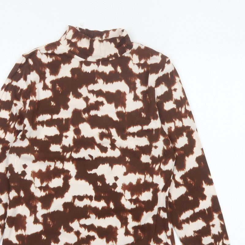 Marks and Spencer Women Brown Animal Print High Neck Long Sleeve Top UK 12
