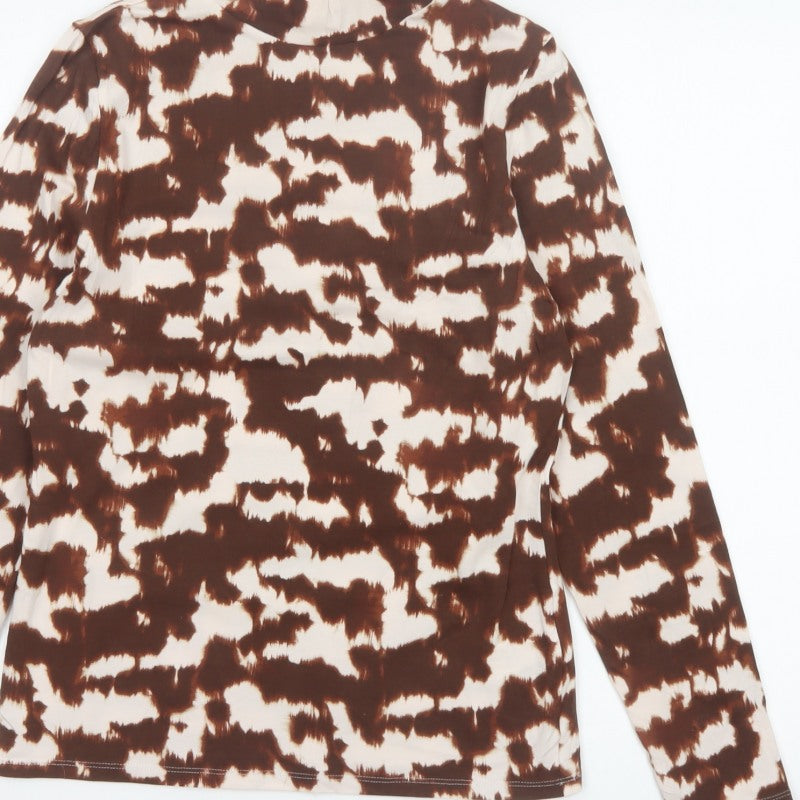 Marks and Spencer Women Brown Animal Print High Neck Long Sleeve Top UK 12