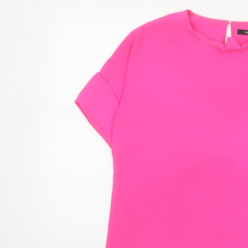 Oasis Women Pink UK 10 Ruffle Neck Dolman Sleeve Polyester Blouse