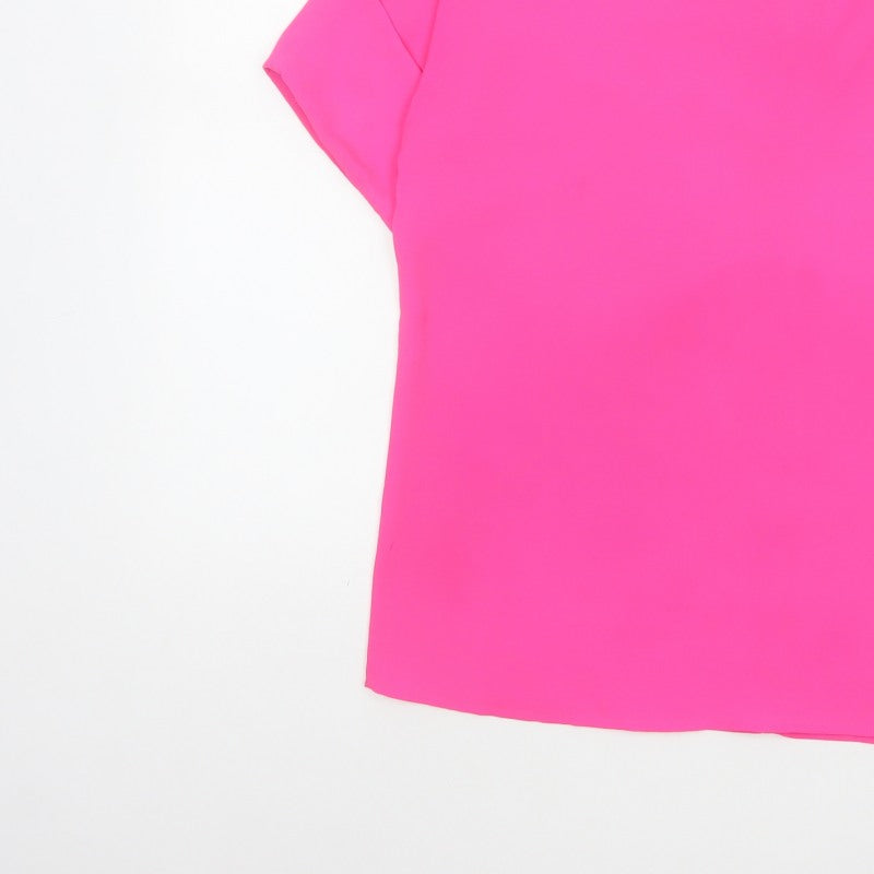 Oasis Women Pink UK 10 Ruffle Neck Dolman Sleeve Polyester Blouse