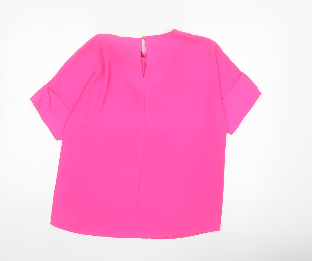 Oasis Women Pink UK 10 Ruffle Neck Dolman Sleeve Polyester Blouse