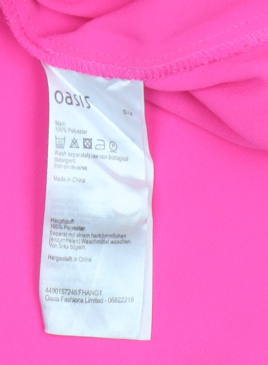 Oasis Women Pink UK 10 Ruffle Neck Dolman Sleeve Polyester Blouse