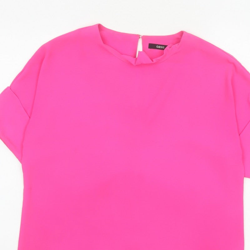 Oasis Women Pink UK 10 Ruffle Neck Dolman Sleeve Polyester Blouse