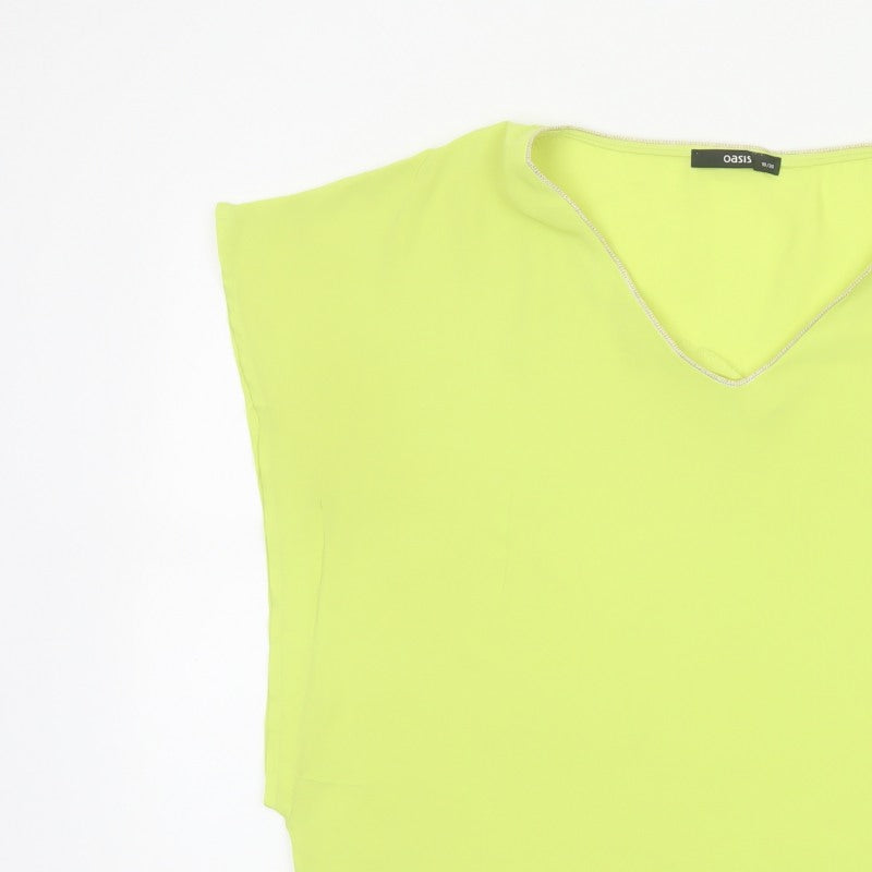 Oasis Women Yellow V-Neck Cap Sleeve Sheer Blouse Size 10
