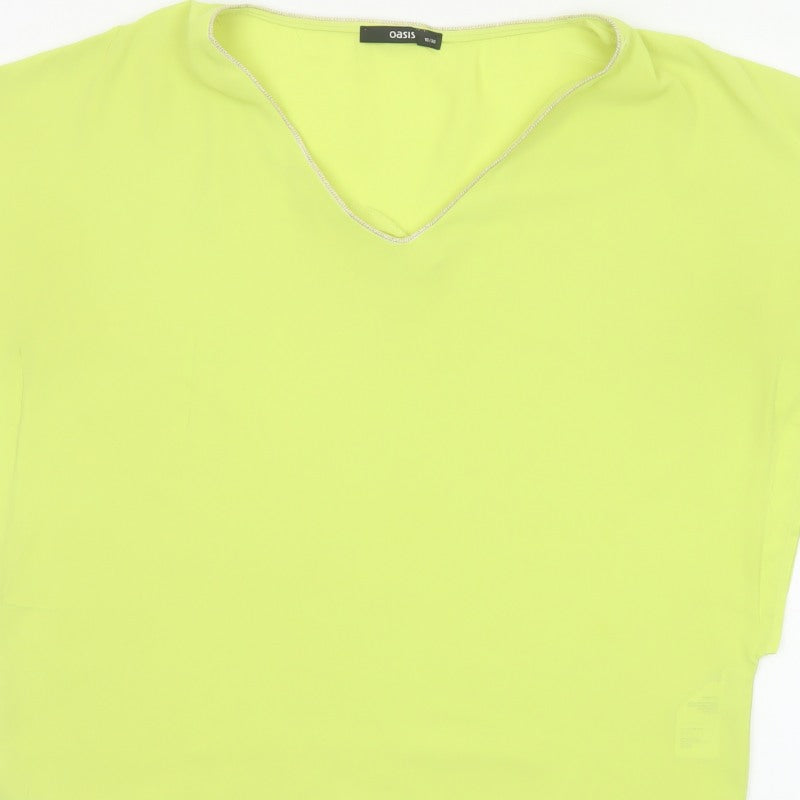 Oasis Women Yellow V-Neck Cap Sleeve Sheer Blouse Size 10