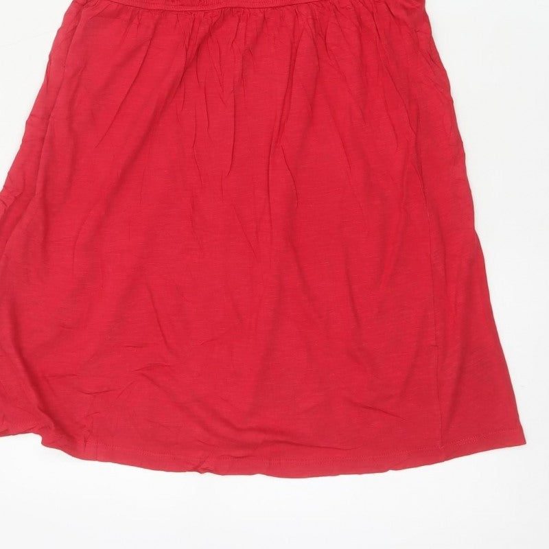 BASIC Women Red M Sleeveless Scoop Neck Fit & Flare Jersey Dress