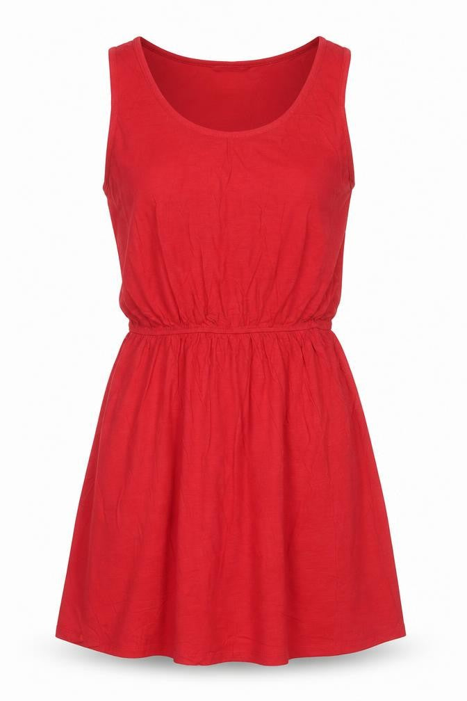 BASIC Women Red M Sleeveless Scoop Neck Fit & Flare Jersey Dress