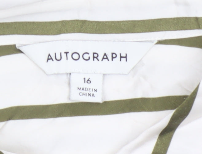Autograph Women White Green Stripe Basic Button-Up Shirt UK 16