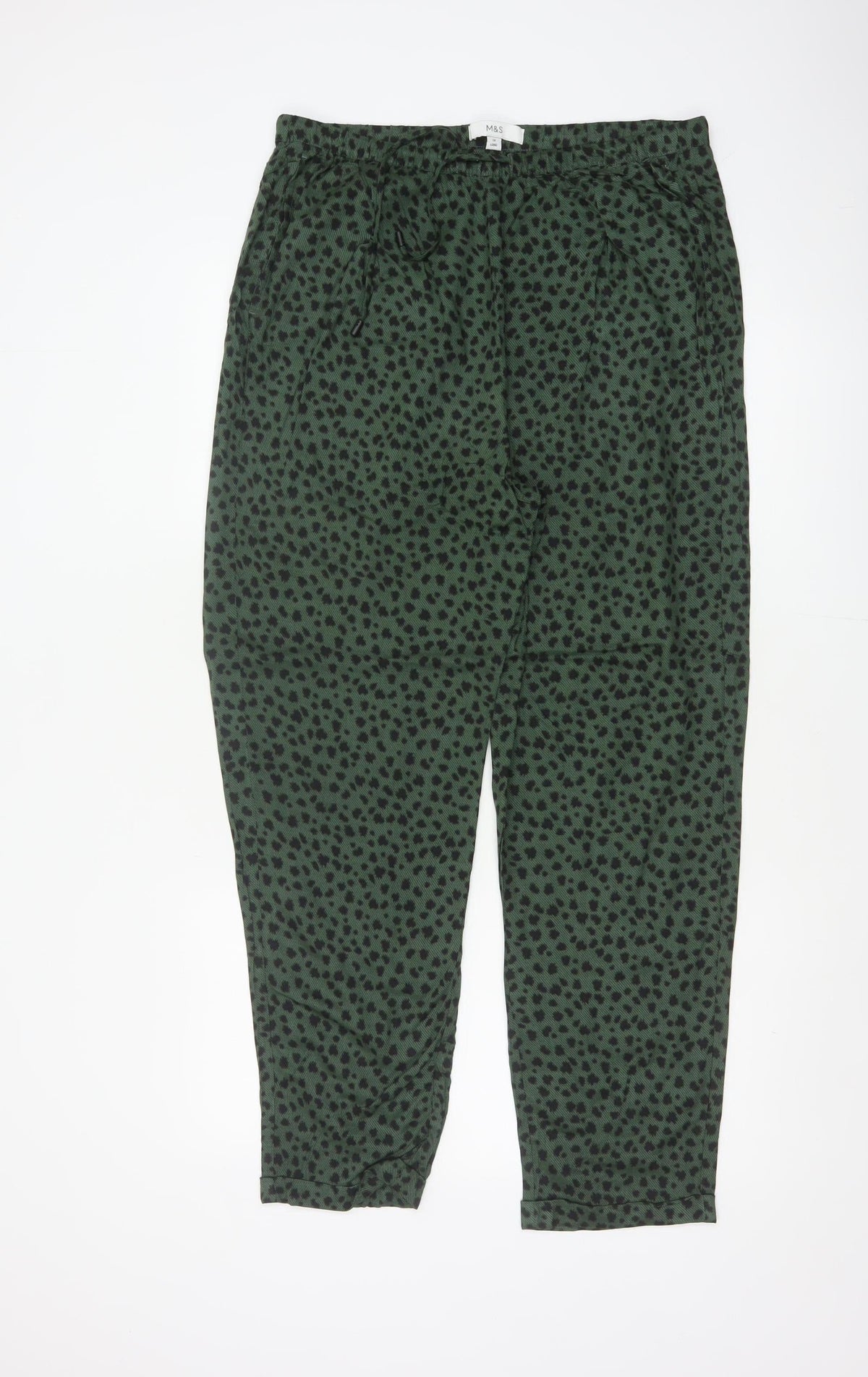 Marks and Spencer Women Green Animal Print Jogger Trousers UK 14 Long
