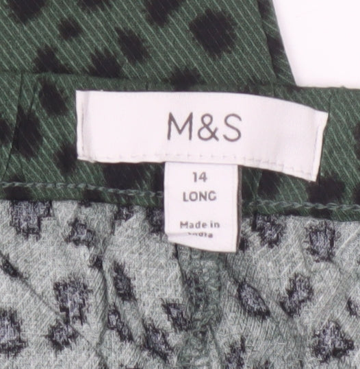 Marks and Spencer Women Green Animal Print Jogger Trousers UK 14 Long
