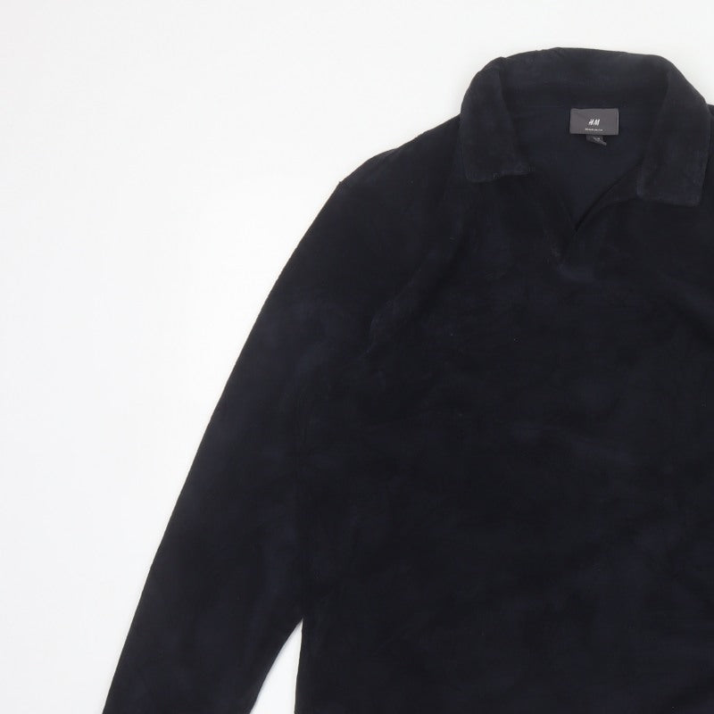H&M Unisex Black M Regular Fit Collared Fleece Pullover Top