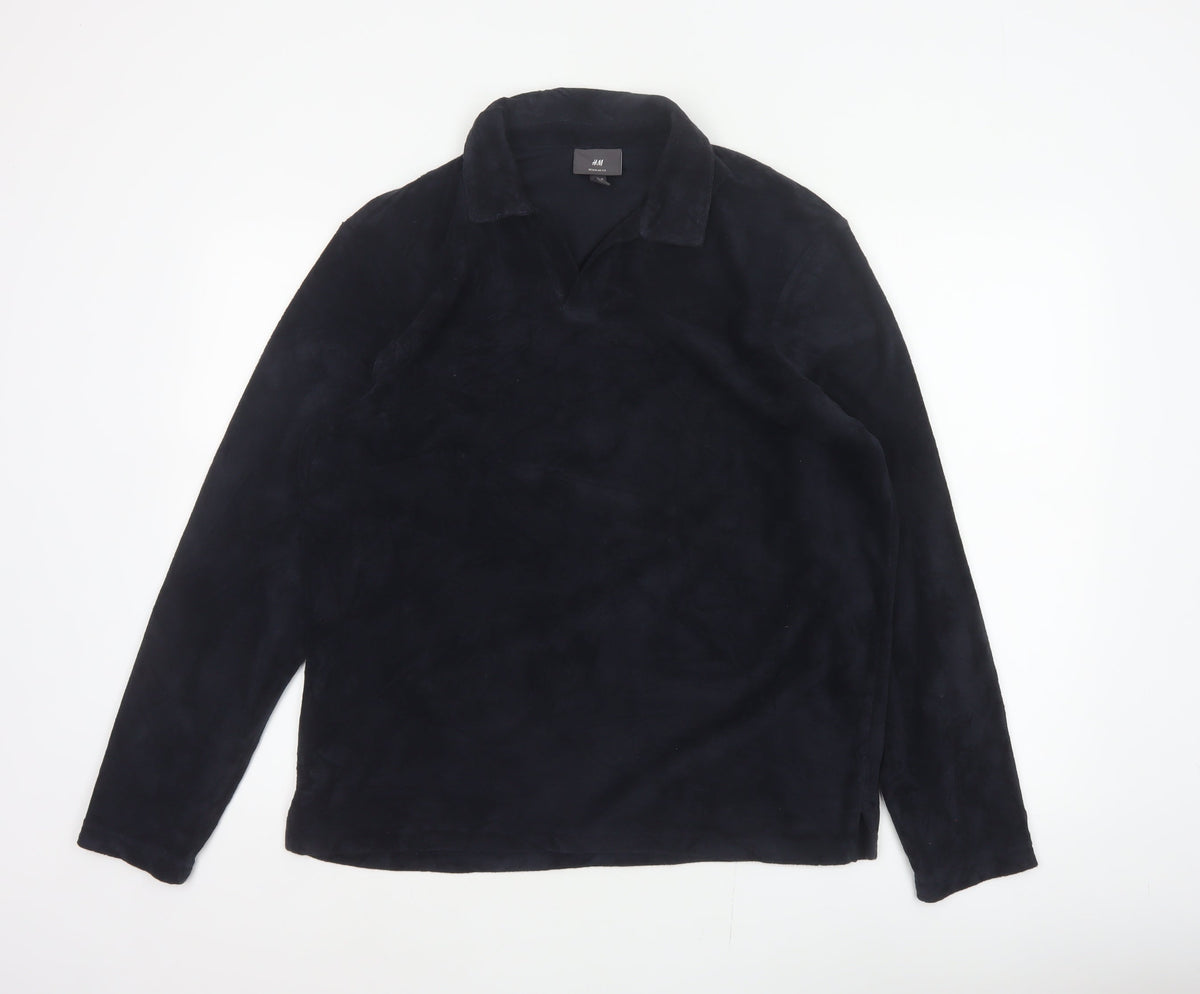 H&M Unisex Black M Regular Fit Collared Fleece Pullover Top