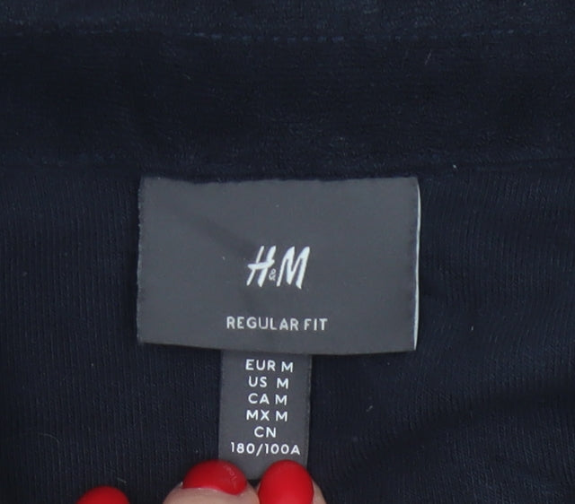 H&M Unisex Black M Regular Fit Collared Fleece Pullover Top