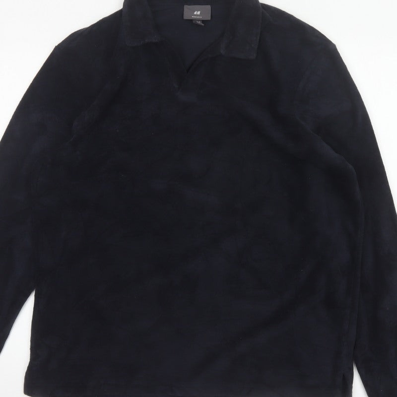 H&M Unisex Black M Regular Fit Collared Fleece Pullover Top