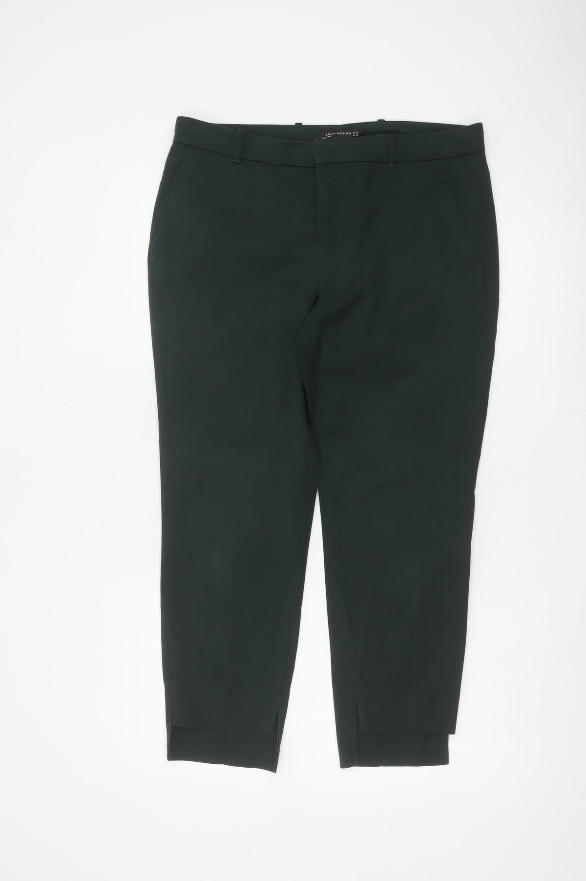 Zara Women Green UK 12 High Rise Tapered Cropped Dress Trousers