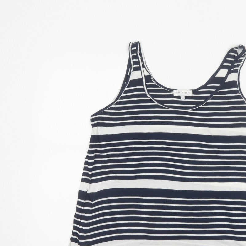 Warehouse Women Blue White UK 12 Striped Viscose Basic Tank Top