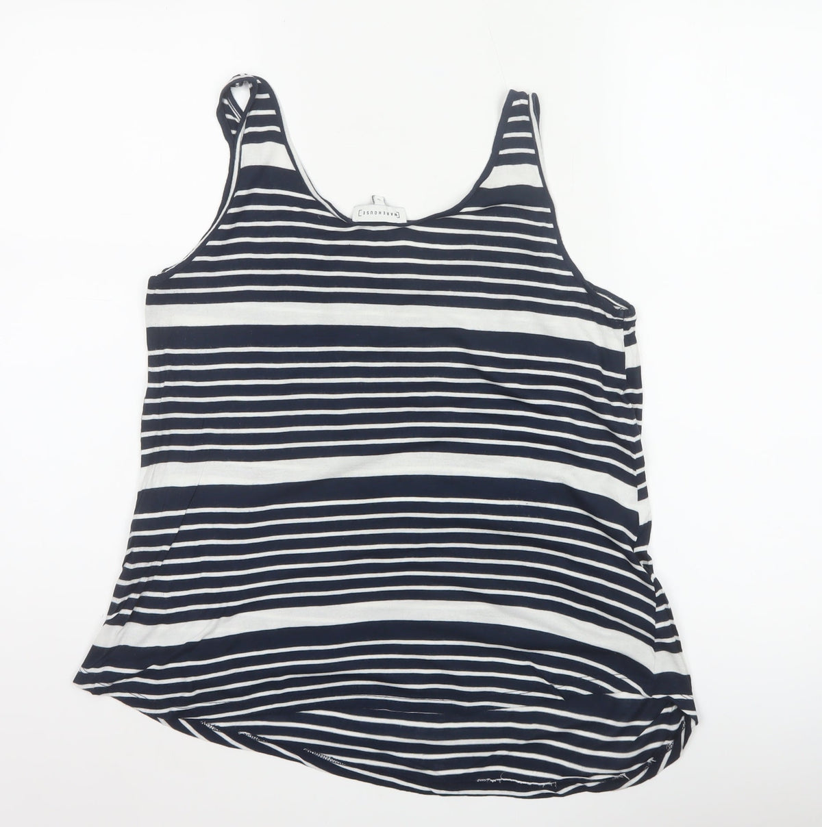 Warehouse Women Blue White UK 12 Striped Viscose Basic Tank Top