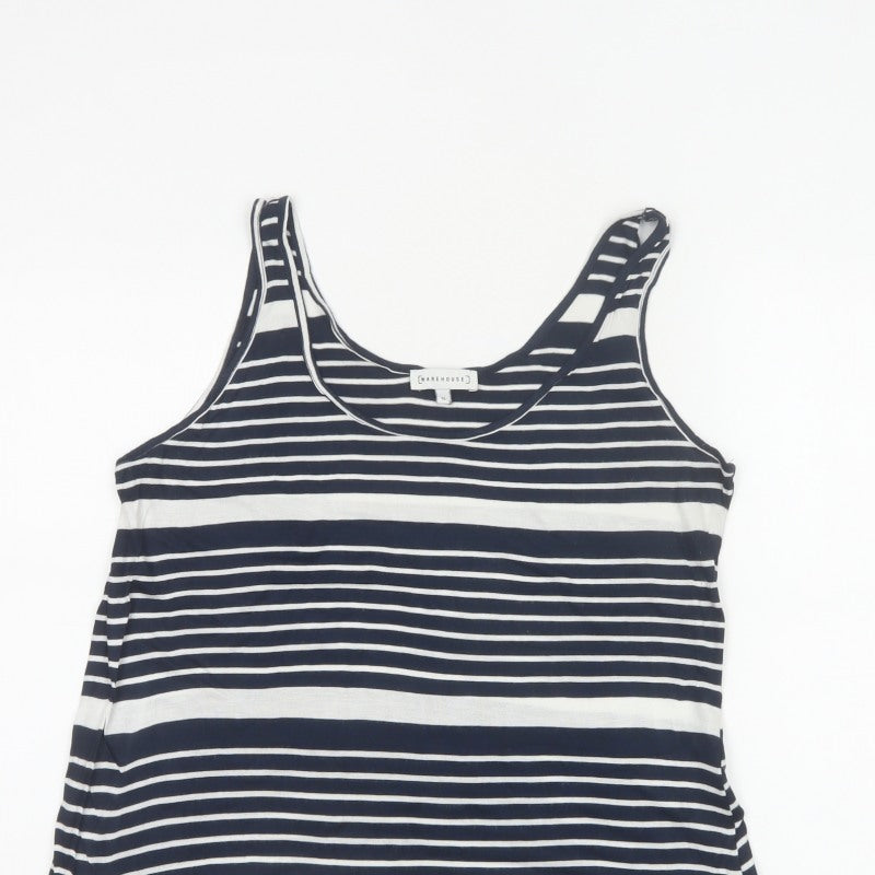 Warehouse Women Blue White UK 12 Striped Viscose Basic Tank Top