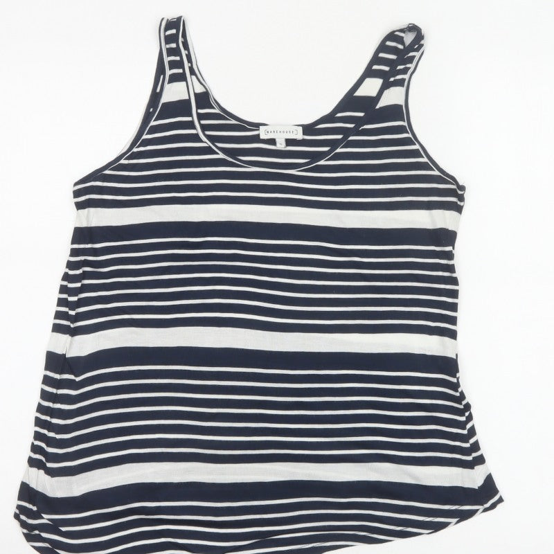 Warehouse Women Blue White UK 12 Striped Viscose Basic Tank Top
