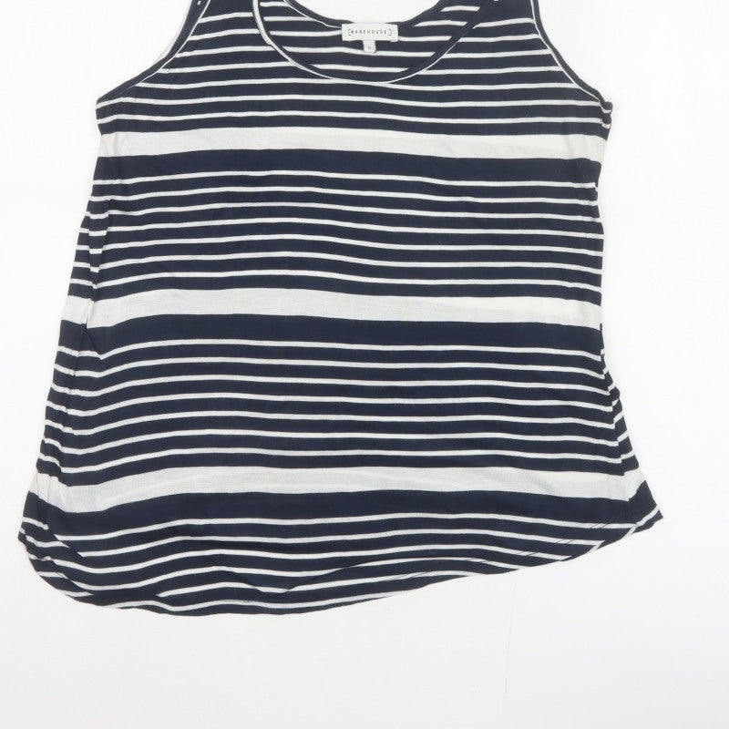 Warehouse Women Blue White UK 12 Striped Viscose Basic Tank Top
